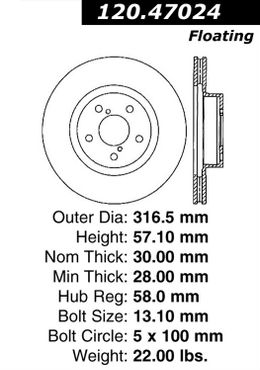 CEB-120-47024, Centric Premium Brake Rotors for 2014-2018 FORESTER, 2005-2014 LEGACY, 2010-2014 OUTBACK - 120.47024 in UAE, Dubai. Condition - new. Price 340 AED. Photo, seller contacts | AUTO.AE