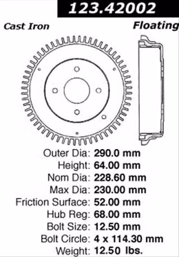 CEB-123-42002, Centric C-Tek Standard Brake Drums for 1970-1973 240Z, 1974-1975 260Z, 1975-1978 280Z - 123.42002 в ОАЭ, Дубай. Состояние - новое. Цена 320 AED. Фото, контакты продавца | AUTO.AE