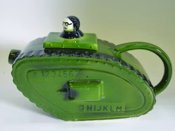 A WWI Tank, Tea Pot, circa 1920's, 10 1/2" long