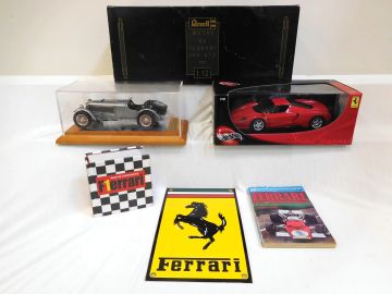 2 Ferrari Books, Ferrari Porcelain, Enzo Ferrari, 1964 Ferrari 250 GTO, 1931 Mercedes-Benz SSKL with Case