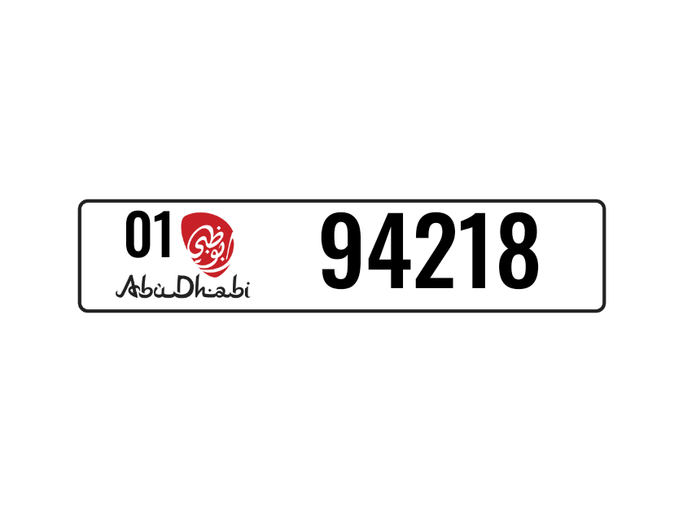 License plate 01 94218 for sale in Fujairah. 5-digit – private car | AUTO.AE