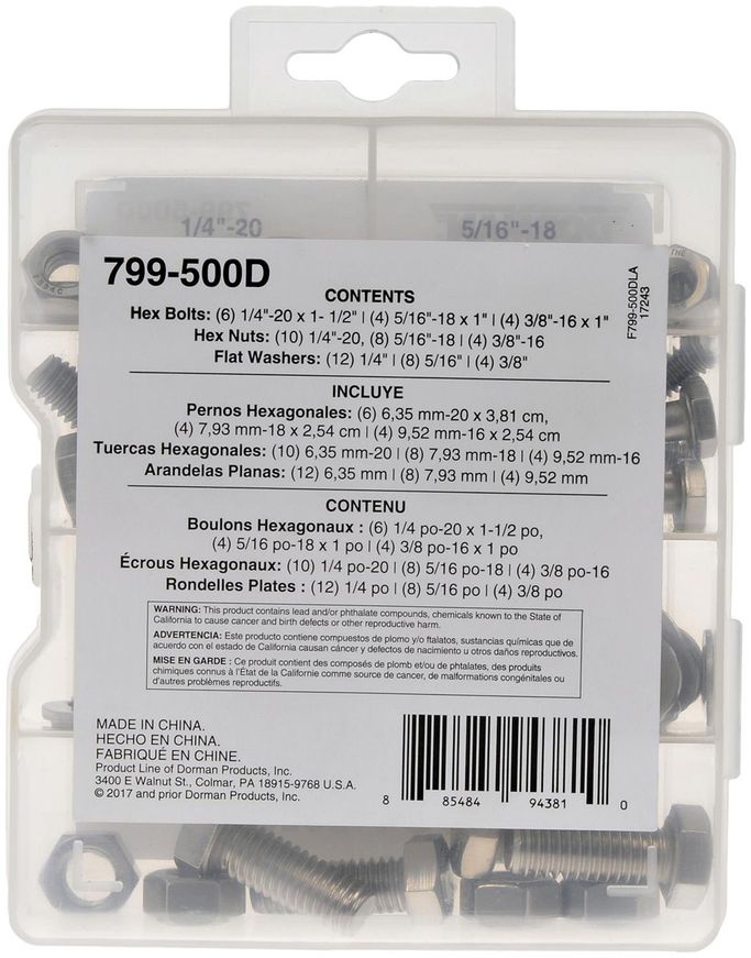 RNB-799-500D, Dorman 60-Peice Pro Pack Stainless Steel Hardware Kits 799-500D в ОАЭ, Дубай. Состояние - новое. Цена ⁦60 AED⁩. Фото, контакты продавца | AUTO.AE