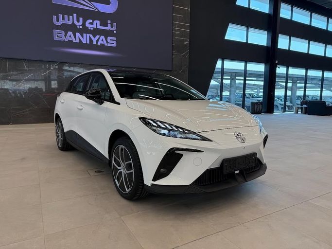 New MG 4 EV, 2025 in Abu Dhabi by Baniyas Cars Abu Dhabi, White color. GCC Specs | AUTO.AE