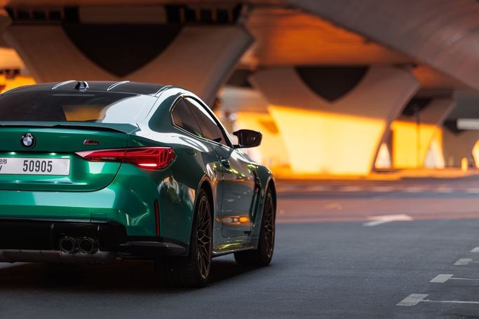 BMW M4 CSL G82/G83, 2025 sport coupe for rent in Dubai by AVA car rental, green color | AUTO.AE