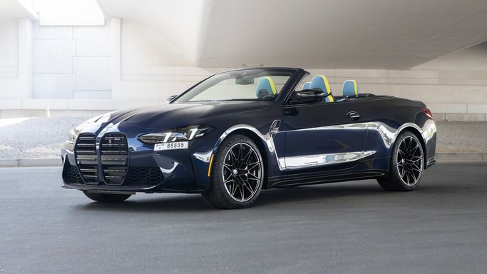 BMW M4 Competition Package G82/G83, 2025 sport cabriolet for rent in Dubai by AVA car rental, blue color | AUTO.AE