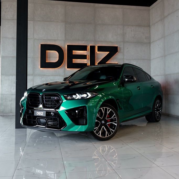 BMW X6 M III (F96) Facelift, 2024 sport suv 5 dr. for rent in Dubai by DEIZ, green color | AUTO.AE