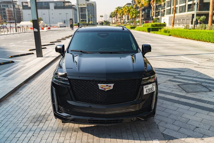 Cadillac Escalade V, 2021 business suv 5 dr. for rent in Dubai by Royal Dream, black color | AUTO.AE