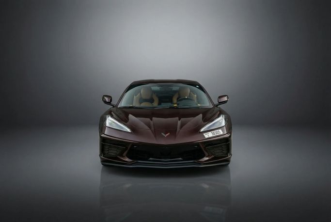 Chevrolet Corvette Stingray C8, 2024 sport cabriolet for rent in Dubai by Rotana Star Rent a Car, brown color | AUTO.AE