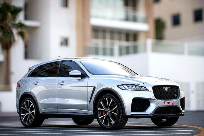 Used Jaguar F-Pace SVR I Facelift, 5.0 l, 2020 in Dubai by MBA Motors, Silver color. European Specs | AUTO.AE