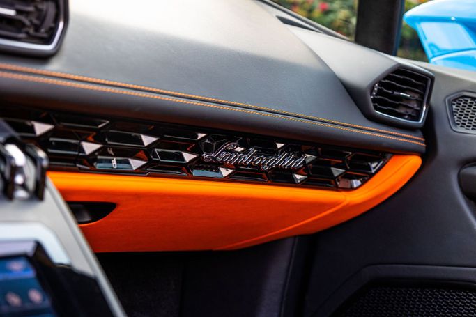 Lamborghini Huracán I, 2024 sport roadster for rent in Dubai by POF RENTAL, light blue color | AUTO.AE