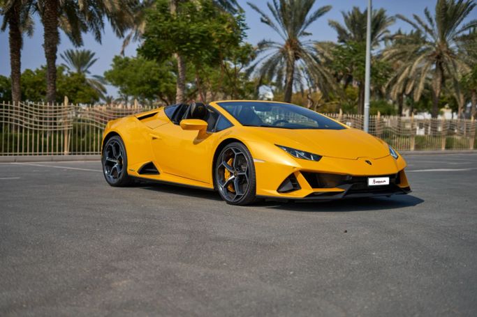 Lamborghini Huracán EVO Spyder I Facelift, 2024  roadster spyder for rent in Dubai by ACR DXB, yellow color | AUTO.AE