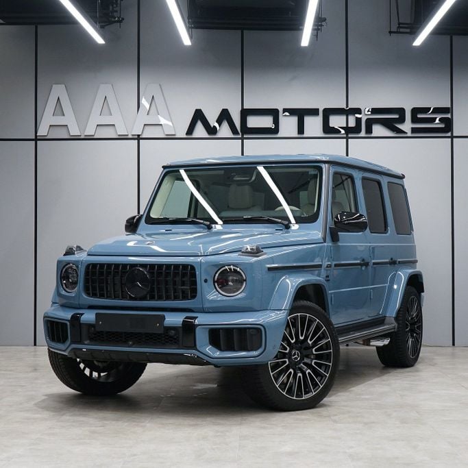 New Mercedes-Benz G-Class AMG 63 AMG II (W465) Facelift, 4.0 l, 2025 in Dubai by AAA Motors, Light Blue color. European Specs | AUTO.AE