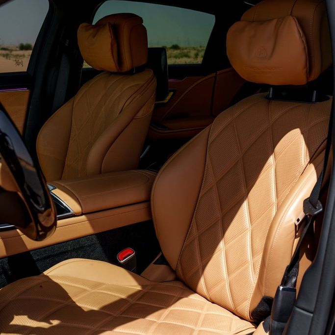 Mercedes-Benz Maybach S-Class 680 II (Z223), 2023 business sedan for rent in Dubai by DEIZ, beige color | AUTO.AE