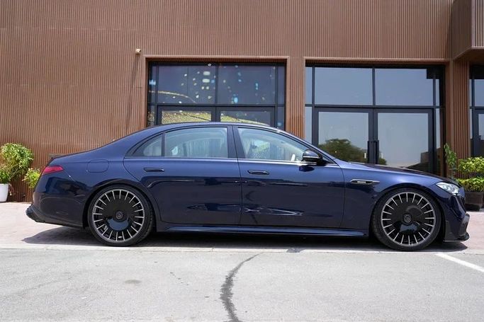 New Mercedes-Benz S-Class AMG 63 e AMG Long IV (W223), 4.0 l, 2025 in Dubai by 8 Ba Motors, Navy Blue color. European Specs | AUTO.AE