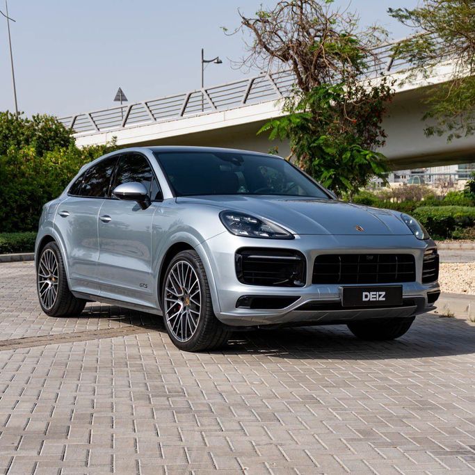 Porsche Cayenne Turbo Coupé III, 2023 business suv 5 dr. coupé for rent in Dubai by DEIZ, silver color | AUTO.AE