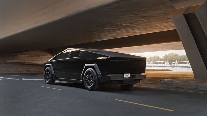 Tesla Cybertruck Cyberbeast, 2024 electric pickup double cab for rent in Dubai by AVA car rental, black color | AUTO.AE