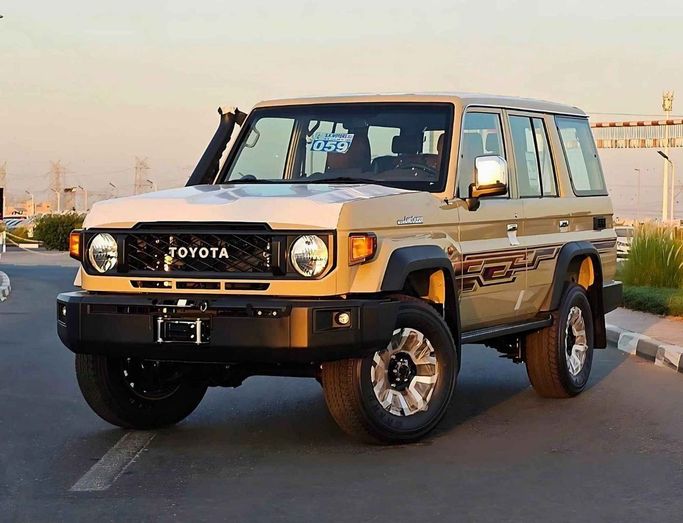 New Toyota Land Cruiser 70 Series Facelift 2, 4.0 l, 2024 in Dubai by SK Motors, Beige color. GCC Specs | AUTO.AE