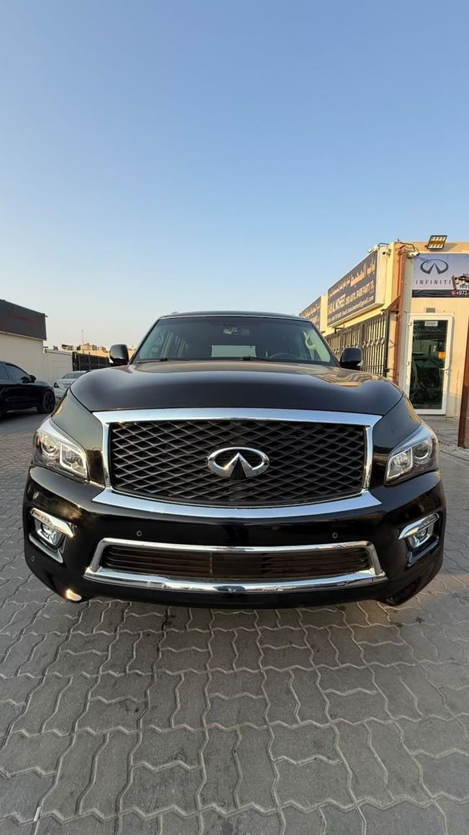 Used ⁦Infiniti QX80 I (Z62) Facelift, 5.6 l, 2016⁩ in UAE, Sharjah, Black color. American Specs | AUTO.AE | Listing #287762