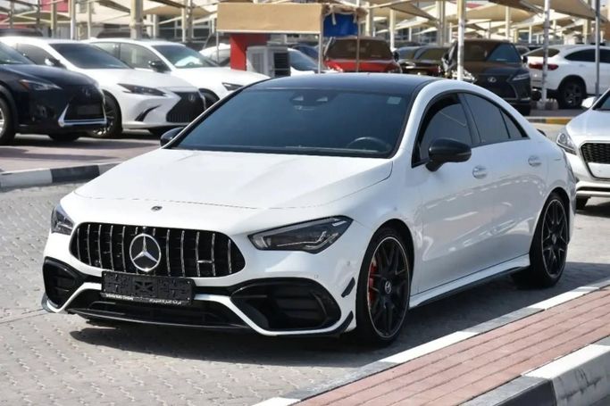 Used Mercedes-Benz CLA AMG 45 AMG II (C118, X118), 2.0 l, 2021 in Sharjah by Alfaris Used Cars, White color. GCC Specs | AUTO.AE
