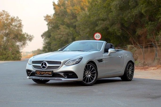 Used Mercedes-Benz SLC 200 I (R172), 2.0 l, 2017 in Sharjah by First Choice Cars, Silver color. GCC Specs | AUTO.AE