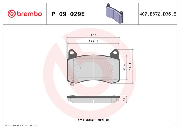 BBO-P09029E, Brembo Low-Met Brake Pads for 2017-2024 3, 2020-2024 Y - P09029E in UAE, Dubai. Condition - new. Price ⁦430 AED⁩. Photo, seller contacts | AUTO.AE