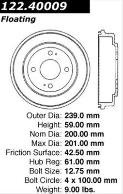 CEB-122-40009, Centric Premium Brake Drums for 1986-1989 ACCORD, 1992-2000 CIVIC, 2007-2008 FIT - 122.40009 in UAE, Dubai. Condition - new. Price ⁦100 AED⁩. Photo, seller contacts | AUTO.AE
