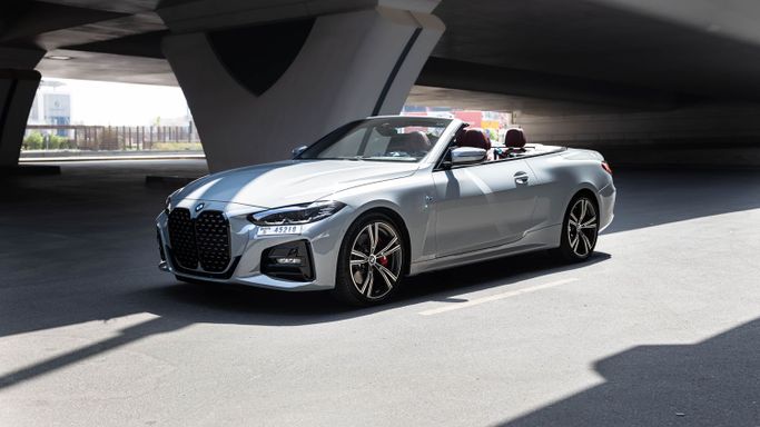 BMW 4 Series G22, G23, G26, 2024 standard cabriolet for rent in Dubai by AVA car rental, silver color | AUTO.AE