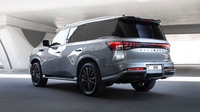 Infiniti QX80 II, 2025 business suv 5 dr. for rent in Dubai by AVA car rental, grey color | AUTO.AE