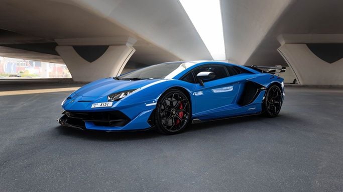 Lamborghini Aventador SVJ I Facelift, 2022 sport coupe for rent in Dubai by AVA car rental, blue color | AUTO.AE