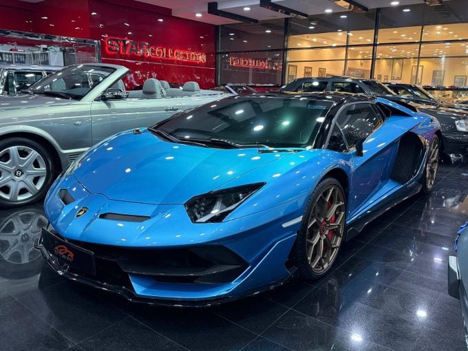 Used Lamborghini Aventador SVJ I Facelift, 6.5 l, 2021 in Dubai by STAR COLLECTION LLC, Light Blue color. Korean Specs | AUTO.AE