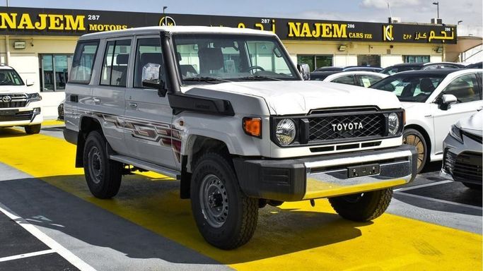 New Toyota Land Cruiser 70 Series Facelift 2, 4.5 l, 2024 in Dubai by Najem Motors, White color. GCC Specs | AUTO.AE