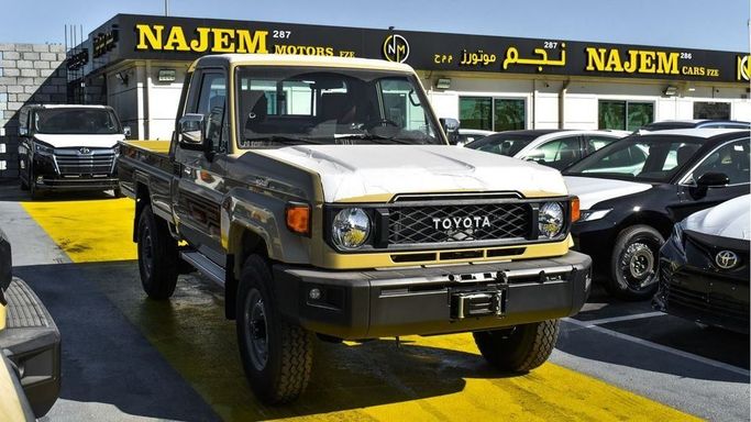 New Toyota Land Cruiser 70 Series Facelift 2, 4.0 l, 2024 in Dubai by Najem Motors, Beige color. GCC Specs | AUTO.AE
