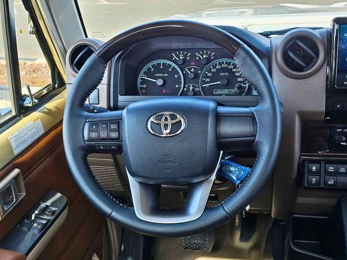 New Toyota Land Cruiser 70 Series Facelift 2, 2.8 l, 2024 in Dubai by SK Motors, Beige color. GCC Specs | AUTO.AE