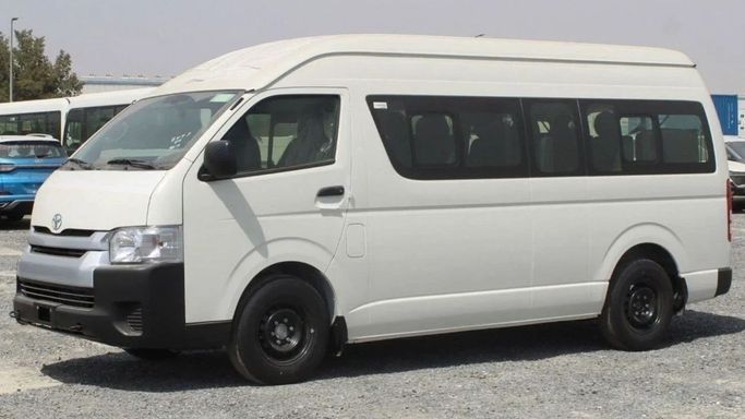 New Toyota HiAce H200 Facelift, 2.5 l, 2023 in Sharjah by Nour Alnukhba Motors, White color. European Specs | AUTO.AE