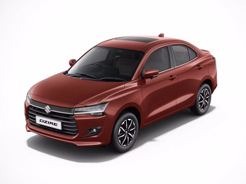 Suzuki DZire رابعاً، سيدان — منظر أمامي بزاوية ثلاثة أرباع